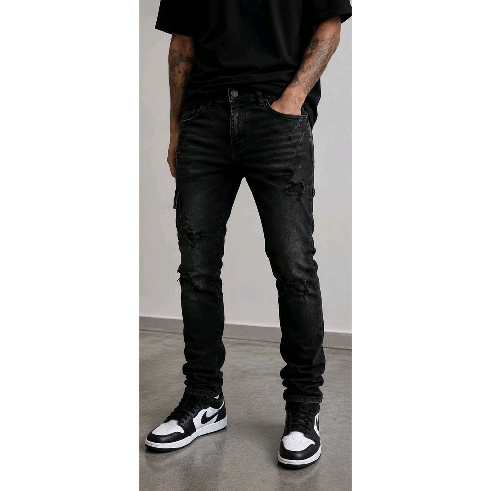 Preme Jeans Men 38x35 Black Distressed Relaxed Stacked Denim Goth Y2k Skater